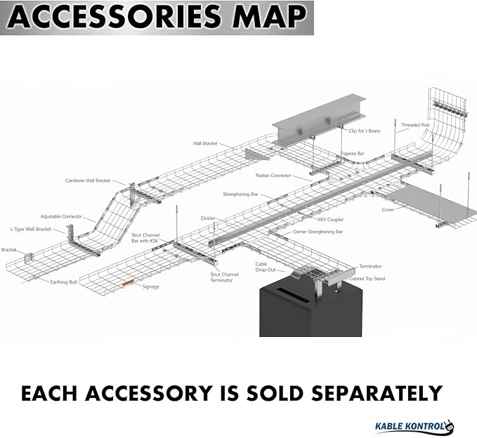 Kable Kontrol Stainless Steel V Type Bracket – 6” Width - Wire Mesh Tray Cable Management Rack Cords Organizer Cable Basket, NEC Approved for Network, Fiber Optic, Cabling Accessory