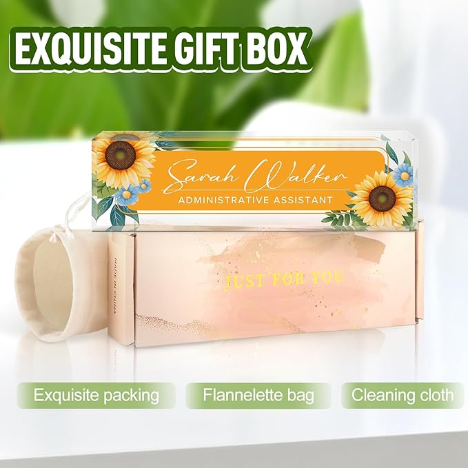 Custom Name Plate for Desk - Desk Name Plate Personalized - Office Desk Accessories - Employee Teacher Appreciation Gifts for Coworkers - Acrylic Sunflowers Office Desk Decor - Office Gifts for Women