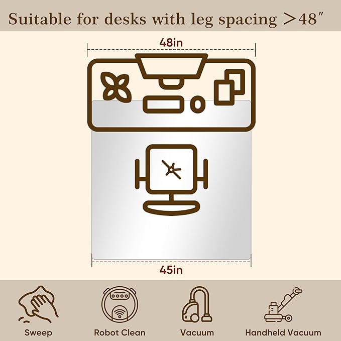 Homsion 45"x45" Tempered Glass Office Chair Mat for Carpet & Hardwood Floor, 1/5" Thick Clear Floor Protector Desk Chair Mat with Rounded and Polished Edges