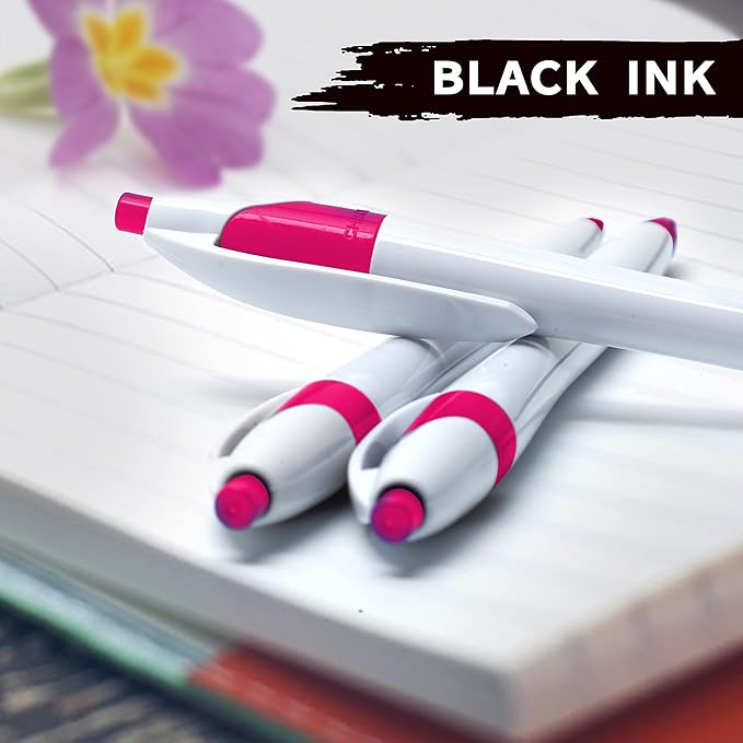 DISCOUNT PROMOS Slim Curvy Ballpoint Pens Set of 10, Bulk Pack - Black Ink, Retractable, Great for Office, School, Tradeshows - Pink
