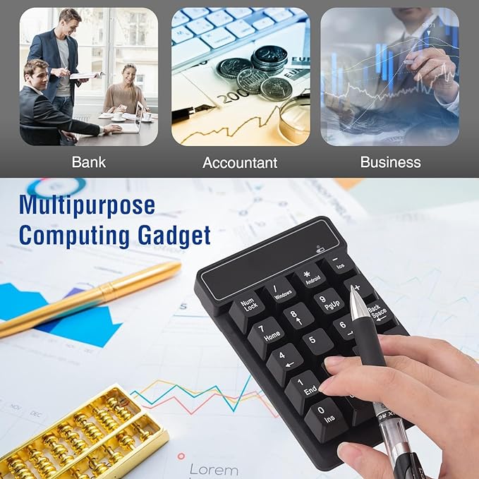RaceGT Bluetooth Number pad, 19-Keys Wireless Numeric Keypad, Portable Mini Multi-Function Accounting Number Keypad Keyboard Extensions for Laptop/Desktop/Notebook