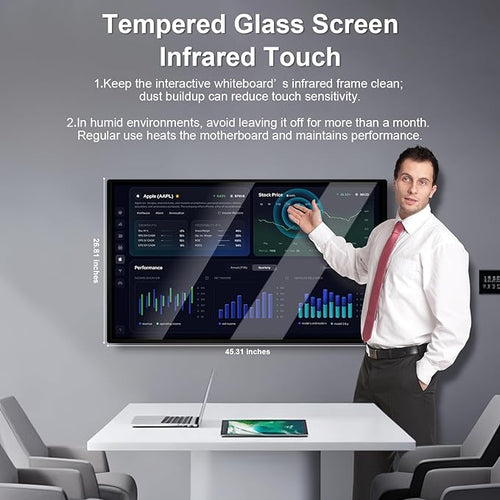 49" Interactive Smart Board for Classrooms, Labs & Churches - Office-Ready 1080P Touchscreen Whiteboard with Wireless Screen Mirroring, Multi-Device Sharing, Robust Android 12 OS (Board Only)