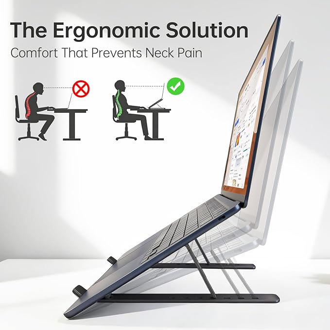 EJAY Laptop Stand for Desk, Aluminum Adjustable Laptop Riser & Ventilated Holder, Foldable Portable Computer Stand for 10-15.6 inch Laptops (Black)