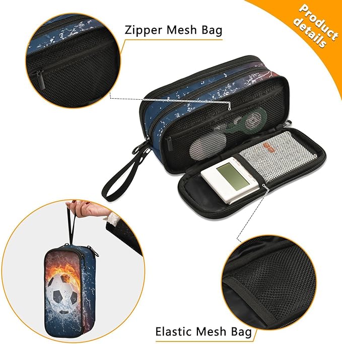 Custom Soccer Football Ball Pencil Case Box Boys Girls Personalized Name Large Pencil Pouch Stationery Pen Bag Organizer for Kids Teens Adults School Office