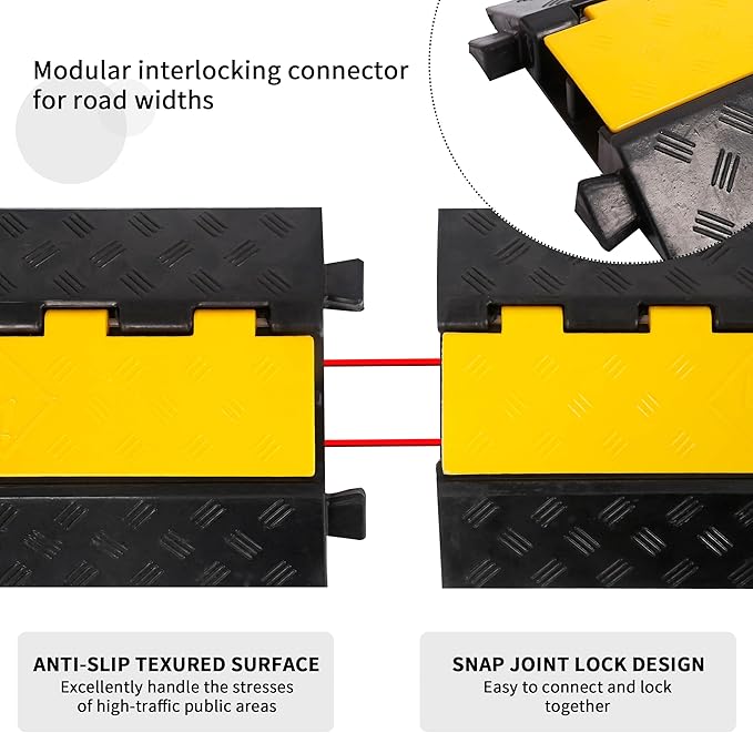 Rubber Cable Ramp Cord Cover Cable Protector Ramps Wire Hose Protective 2 Channel 22000Lbs Load Capacity Traffic Speed Bump for Asphalt Concrete Gravel Driveway Indoor Outdoor, 2 Packs