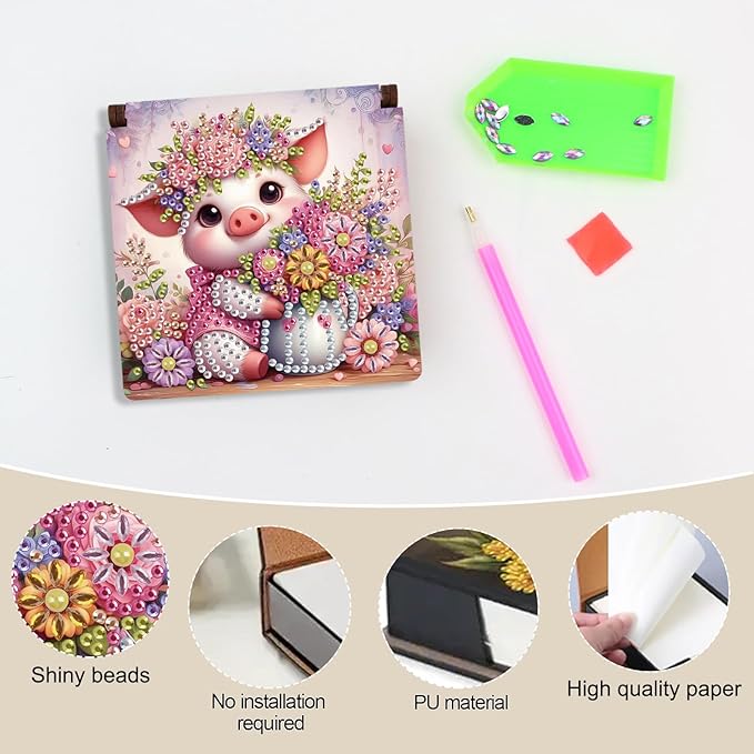 Pig Diamond Painting Kit Note Box,Memo Paper Storage Box Diamond Art,Sticky Note Holder Diamond Art,Diamond Painting Memo Pad For Office Desk. (Pig)
