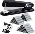 Deli Stapler Heavy Duty, Full Strip Staplers for Desk with 2000 Staples and Staple Remover, 50 Sheet Capacity, No Jam, Non-Slip Office Stapler with Staples for Office, Classroom, Black