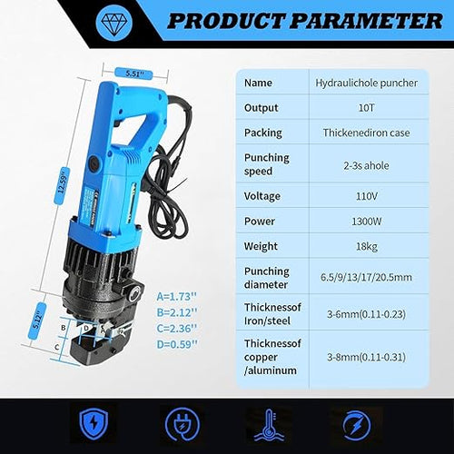 1200W 110V Electric Hydraulic Hole Punch Hydraulic Hole Punching Tool Metal Punch Compatible with Steel Copper Aluminum Iron Alloy (Upgrade Version)