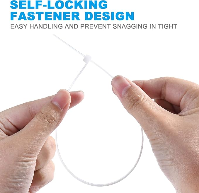 100pcs Cable Zip Ties White Heavy Duty 12 Inch, Premium Plastic Wire Ties Clear with 50 Pounds Tensile Strength, Self-Locking Nylon White Zip Ties for Indoor and Outdoor