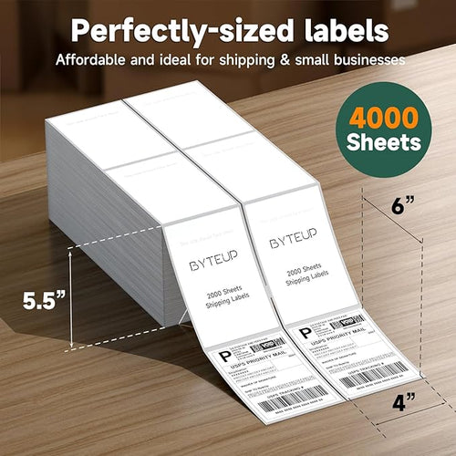 4x6 Direct Thermal Labels for Shipping, 2000 Sheets per Stack,2Stacks. Commercial Grade Permanent Adhesive, Compatible with Thermal Printers for Packages and Mail,Doesn't Compatible with Dymo