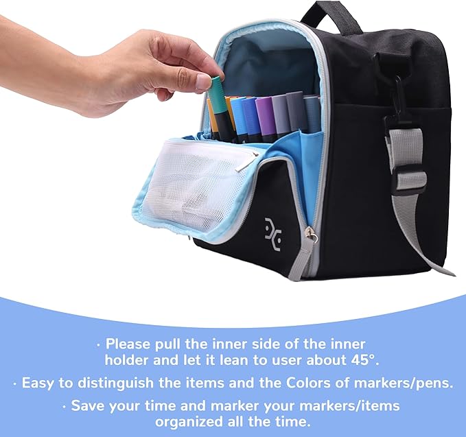 Togood Large Storage Tote Bag for Marker Pens Brush Pen Coloring Pencils Books Art and Crafts Supplies Tools Cosmetics, Up to 130 Pens,black