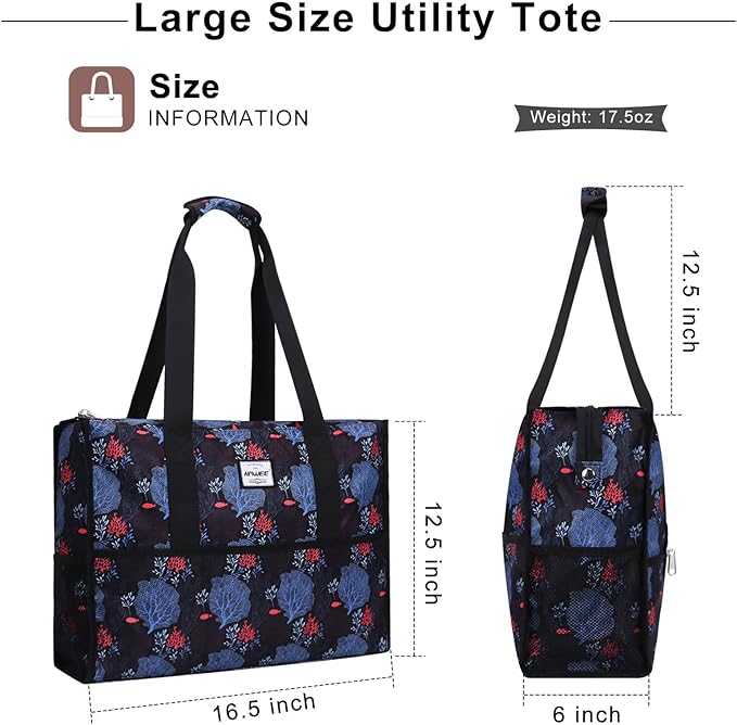 Utility Tote Bag with Laptop Compartment Luggage Sleeve Zippered Multi-pocket Commute Shoulder Purse for Nursing/Work