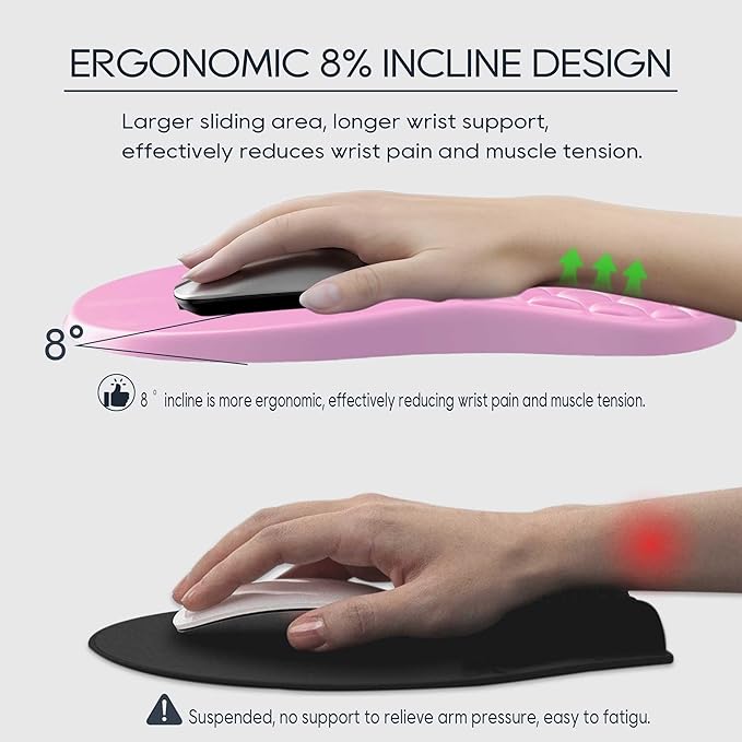 HunDun Ergonomic Mouse Pad Wrist Support, Wrist Rest Mousepad for Carpal Tunnel Pain Relief with Integrated Memory Foam Slope Massage Bulge,Pink Mouse Pads for Wireless Mouse & Desk