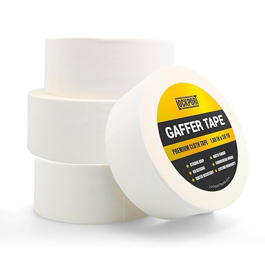 Lockport White Gaffers Tape 2 inch x 30 Yards - 4 Pack Pro White Gaff Tape - No Residue, Water Resistant, Non-Reflective, Easy Tear - Multipurpose