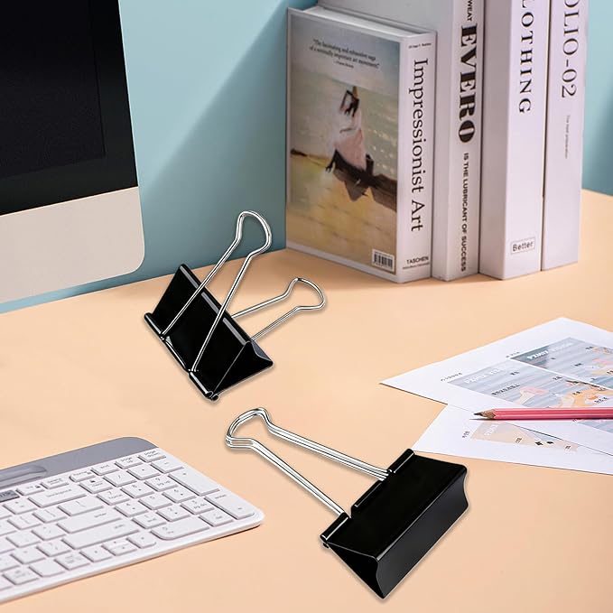 CllyCnny Jumbo Binder Clips - 3 Inch Extra Large Binder Clip 6 Pack Big Metal Paper Clamps Black for Office Supplies