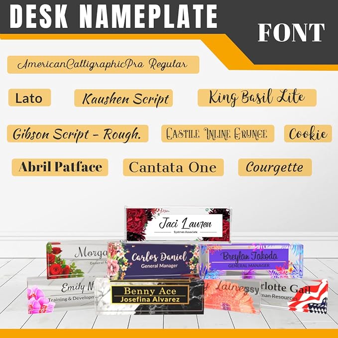 Custom Name Plates for Desks, Desk Decor, Personalized Desk Gifts, Office Desk Name Plate Personalized, Name Tags, Desk Accessories for Men or Women, Acrylic Name Plate for Desk(Red Rose) 731