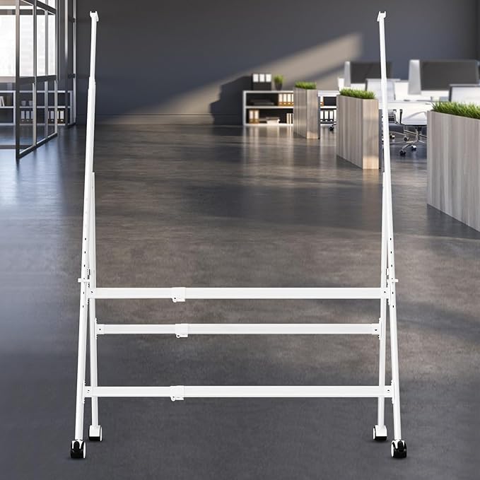 A-Frame Foldable Whiteboard Stand, Height and Width Adjustable, Mobile Stand with Wheels for All Heavy Duty Glass Blackboard, Chalkboard, Bulletin Board, Display Board, Drawing Board (White)