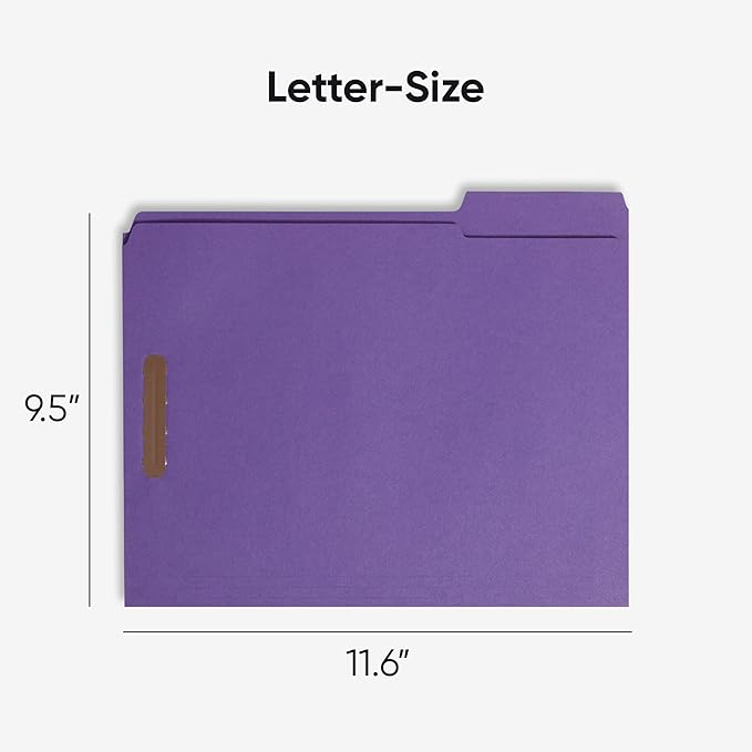 Smead Fastener File Folders, Reinforced 1/3-Cut Tabs, 2 Fasteners, Letter Size, Purple, 50 per Box (13040)