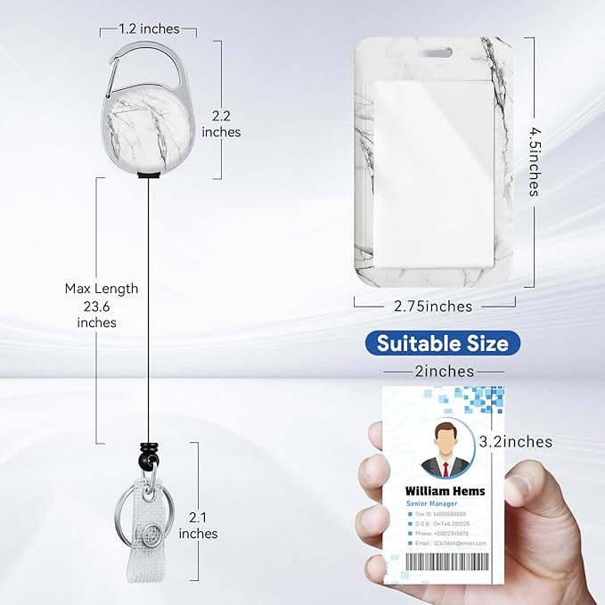2 Pack Marble ID Badge Holder with Heavy Duty Retractable Reel Keychain for WomenStudents,Teachers, Nurses, Office Use 5
