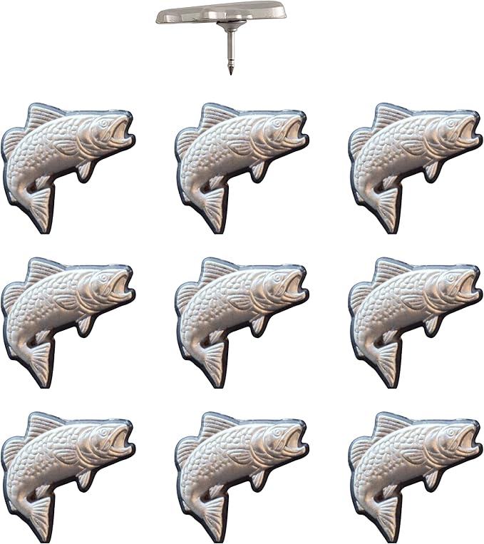 Fish Push Pins - Silver Trout Map Pins - Fishing Map Tacks for Cork Boards, Maps, or Lapel Use - Designed in USA - Set of 10