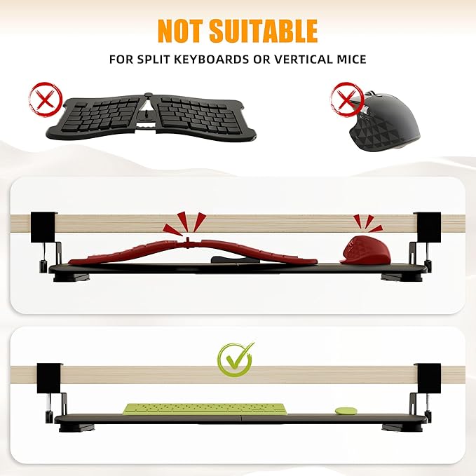 ERGOMAKER Keyboard Tray Under Desk, Pull Out Keyboard Tray with C Clamp Mount, 25.6" (29.7" Including Clamps) x 11.8" Slide-Out Platform Computer Drawer for Typing, Keyboard & Mouse Tray, Black