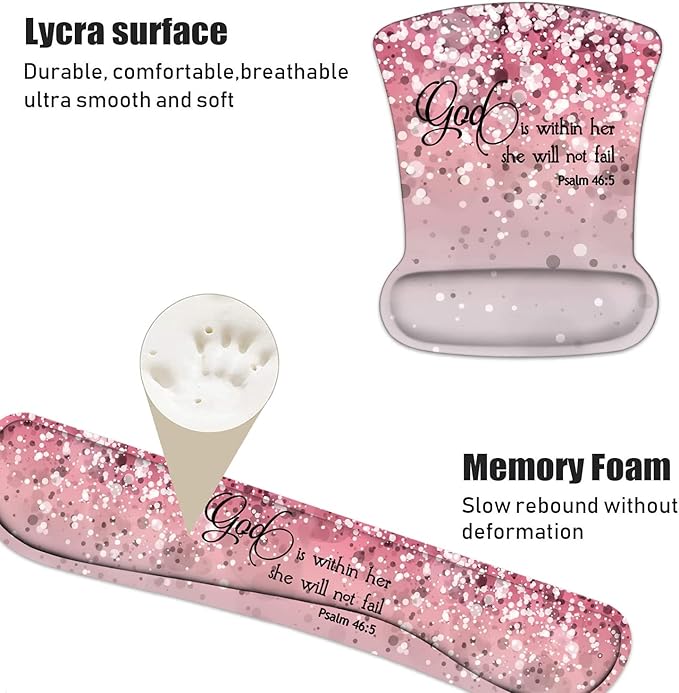 Keyboard Wrist Rest and Mouse Pad Wrist Support Set with Coasters, Bible Verses Psalm 46:5 with Non-Slip PU Base Ergonomic Gaming Mousepad for Computer Laptop Home Office Easy Typing & Pain Relief