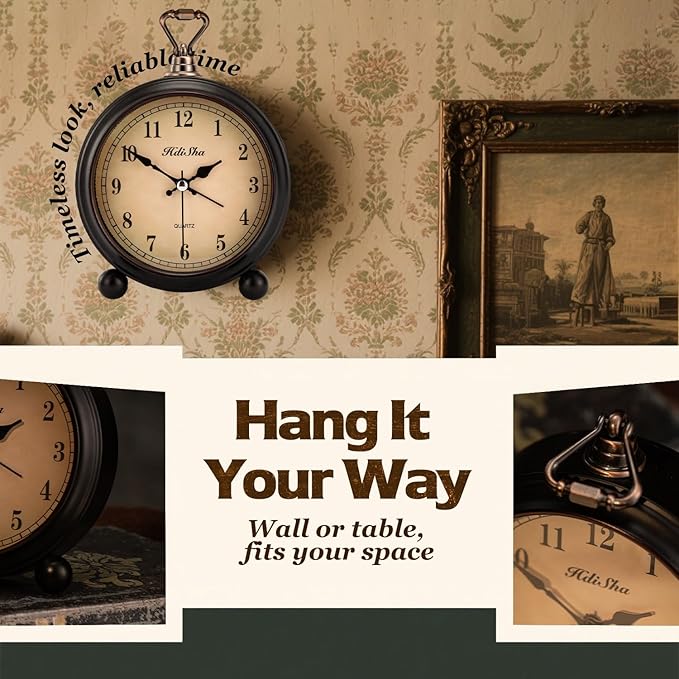 Vintage Alarm Clock, 5 inch Battery Operated Silent Non Ticking Snooze Small Clock with Night Light, Old Fashioned Desk Clock Decor for Bedroom, Bedside, Living Room, Room (Arabic)