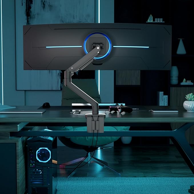 Mount-It! Proflex Series Heavy-Duty Monitor Desk Mount, Fits 17–49” Ultrawide Screens, Full Motion Gas Spring Arm, 44 lbs Capacity, USB-C & USB 3.0 Ports, VESA 75/100, Clamp or Grommet Base