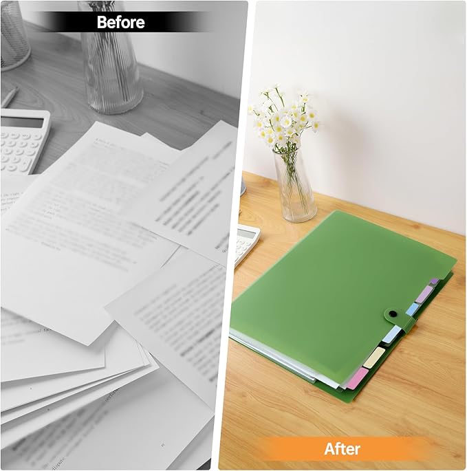 8 Pockets Expanding File Folder, Accordion File Organizer with Colorful Labels, Cute Folders for Documents, Portable File Folder Organizer for School Office Supplies, Letter Size, Green