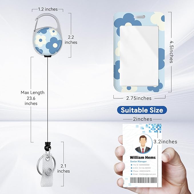 2 Pack Flower ID Badge Holder with Heavy Duty Retractable Reel Keychain for WomenStudents,Teachers, Nurses, Office Use 7