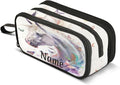 Custom White Horse Butterflies Pencil Case Box Boys Girls Personalized Name Large Pencil Pouch Stationery Pen Bag Organizer for Kids Adults School Office