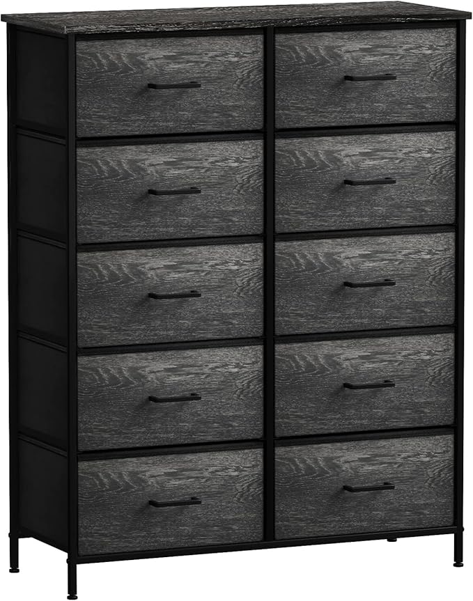 Sorbus Dresser with 10 Faux Wood Drawers - Chest Organizer Unit with Steel Frame Wood Top & Handle Easy Pull Fabric Bins for Clothes - Storage Furniture for Bedroom, Hallway, Living Room & Closet