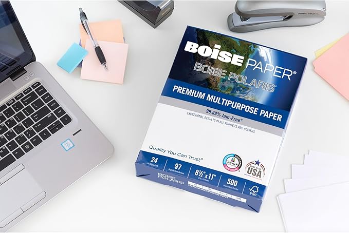 Boise® POLARIS® Premium Multi-Use Printer & Copy Paper, 1 Ream, White, Letter (8.5" x 11"), 500 Sheets Per Ream, 24 Lb,