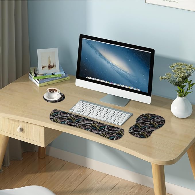 Wrist Rest Support for Mouse Pad Keyboard Set Circle Coaster Gaming Mouse Pad Ergonomic Gel Memory Foam Set for Computer, Laptop, Office, Pain Relief, Comfortably Typing New KM-41