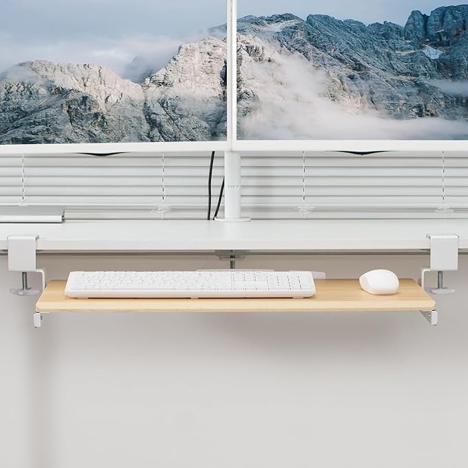 VIVO Large Clamp-on Computer Keyboard and Mouse Under Desk Slider Tray, 27 x 11 inch Pull Out Platform Drawer, Light Wood, MOUNT-KB05A