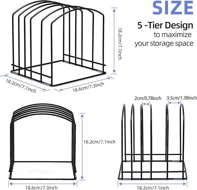 5-Slot (Two Size Slots) Cutting Board Organizer, Bakeware Organizer, and Kitchen Cabinet Organizer for Baking Trays and Cookie Sheets - Black - 1pc