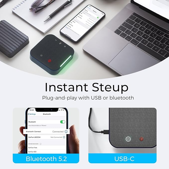 COOLPO Conference Speaker and Microphone, Protable USB C & Bluetooth Speakerphone for Computer, Laptop Speakers with mic, 360° Voice Pickup, AI Noise Reduction, 24H Call Time, Online Meetings