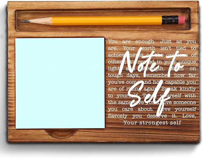 Note to Self You are Enough Sticky Note Holder, Empowering Self Love Desk Gift for Women Teens, Inspirational Mental Health Wooden Office Decor, Affirmation Note Pad Holder ZSS88