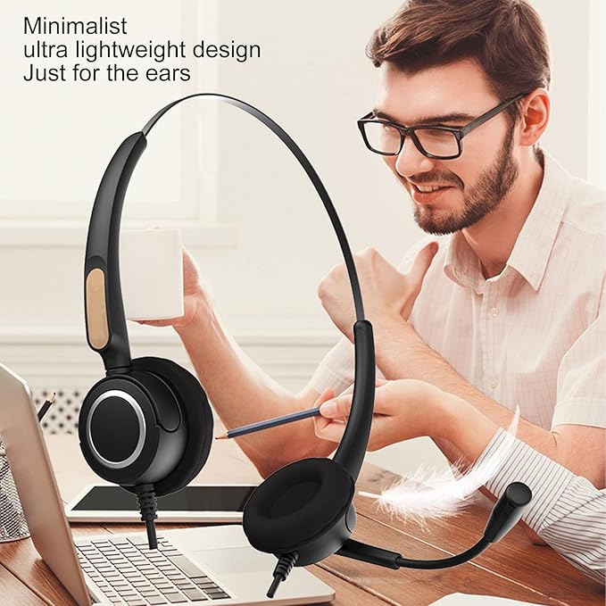 ChiweiJ Call Center Headset with Intelligent Noise Reduction, USB Computer Headset for Customer Service, Business Communication Headset with Adjustable Microphone, 180 Degree Rotating