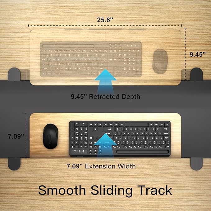 Large Keyboard Tray Under Desk Pull Out with Adjustable C-Clamp, Ergonomic Slide-Out Computer Keyboard and Mouse Platform Drawer for Office and Home Typing (Light Wood)