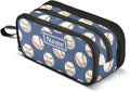 Custom Baseballs Ball Blue Pencil Case Box Boys Girls Personalized Name Large Pencil Pouch Stationery Pen Bag Organizer for Kids Adults School Office