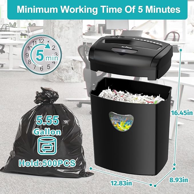 Paper Shredder for Home: with12 Sheet Cross Cut,5.55-Gallon Basket, P-4 Security,Shred for Cards/CDs/Staples/Clips - Jam Proof System for Office Home