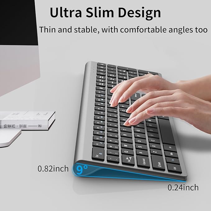 2.4G Wireless Slim Full-Size Keyboard with Numeric Keypad, Calculator Button, USB Receiver, Fn Lock, Ultra-Thin Scissor Switch Design, Computer Keyboard for Laptop PC Windows Mac（Without Mouse）