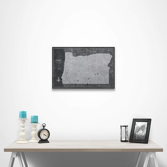 Push Pin Oregon Map Board - With Push Pins to Mark Oregon Travels - Handmade in Ohio, USA - Design: Modern Slate