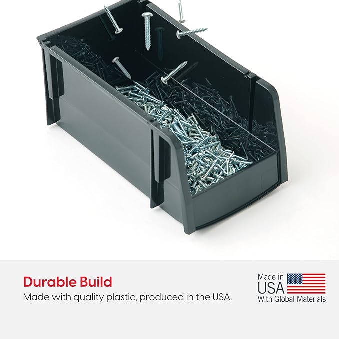 IRIS USA Extra Large Stackable Storage Bins, 6-Pack, 13" L x 10" W x 8" H, |Made in USA|, Plastic Open Front Shelf Bin for Organizing Parts, Hardware, Tools, Supplies, Garage Shelf, Pantry - Black