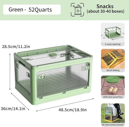 3 PACK Stackable Storage Bins, 50 Liters Closet Organizers with 3 Lids, Wheels, Drawers, Foldable Collapsible Box for Clothes and Camping Out Doors Bins, Green
