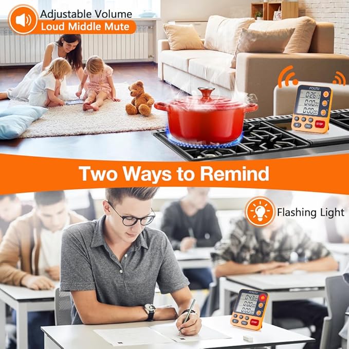 FCXJTU Digital Dual Triple Kitchen Timer, 3 Channels Magnetic Countdown Stopwatch Timer for Cooking, Loud Alarm Large Display Multi Food Memory Timer for Seniors & Teachers Battery Included (Blue)