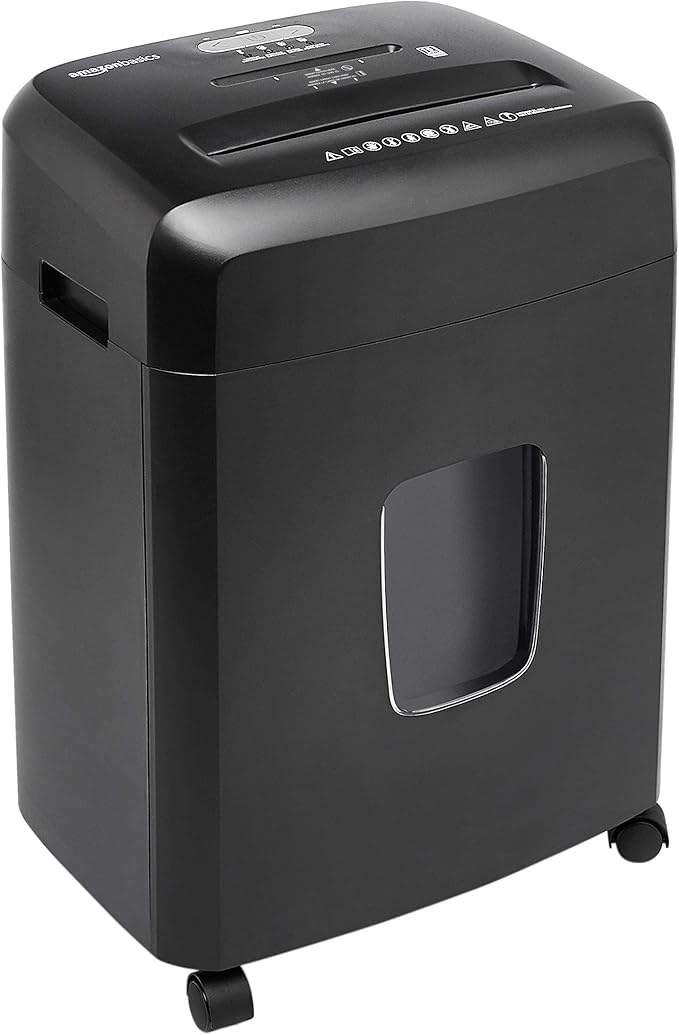 Amazon Basics Paper Shredder for Home and Office, New Model 15-Sheet Cross Cut, CD/Credit Card Shredder, 6 Gallon Wastebasket, Black