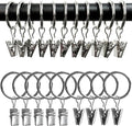 AMZSEVEN 100 Pack Metal Curtain Rings with Clips, Drapery Clips with Rings, Drapes Rings 1 inch Inner Diameter, Fits Diameter 5/8 inch Curtain Rods, Silver