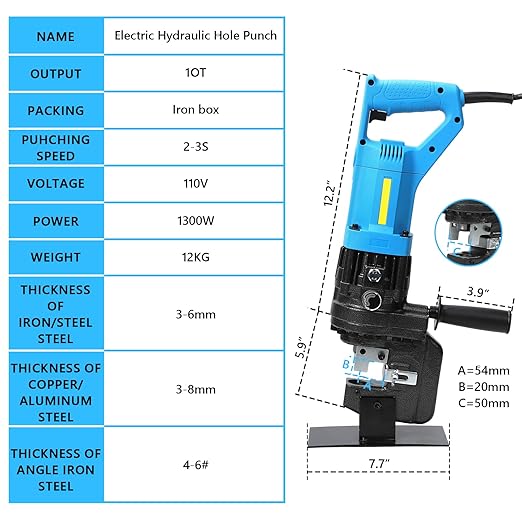 1300W Hole Electric Hydraulicunch 110V Electric Hydraulic Punching Tool 10T Output Force Hole Puncher for Metal Steel Plate Iron Plate